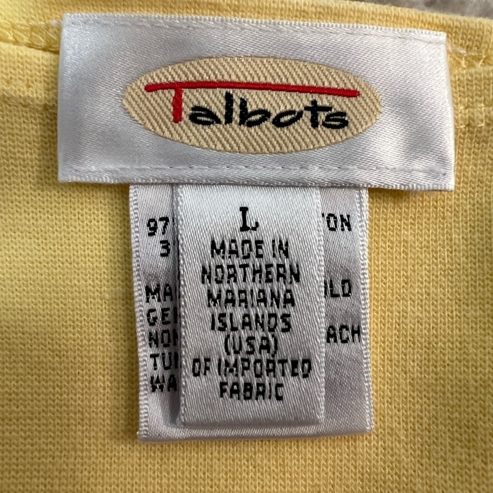 Talbots Yellow Scoop Neck Tee 3/4 Length Sleeve Length Size: Large - Picture 5 of 6